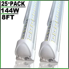 25PcS 8Ft LED Shop Light Fixture,144w 18000 Lumens 6500K Daylight White,VShape