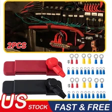 2x 12 Terminal Block Bus Bar & Cover 12V Distribution Bus Bar Auto Boat Power