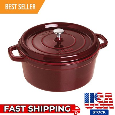 HOT SELLING Staub Cast Iron 7 qt, Round, Dutch Oven, Grenadine
