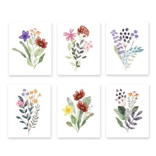 Minimalist Wildflowers Art Print, Modern Botanical Plant Leaves Canvas Wall a...