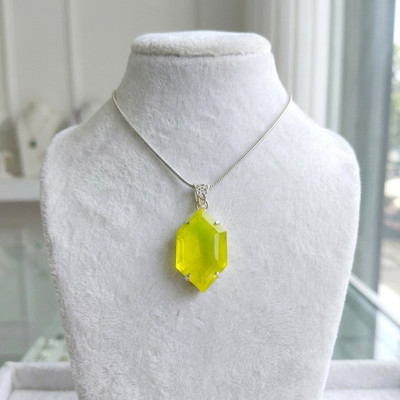 Yellow Opal Hexagon Pendant Necklace 80-90CT, Bright Stone Statement Gift