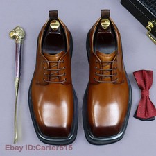Men's Genuine Leather British Style Casual Shoes Formal Wedding Square Toe Shoes