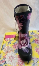 Joules Women's Size 6 Mid Rain Boots Molly Welly Black Floral New