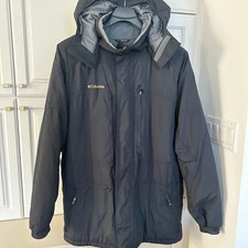 Mens Columbia Titanium Ski Jacket 2XLT BLACK Omnitech Detachable Hood ($350.)