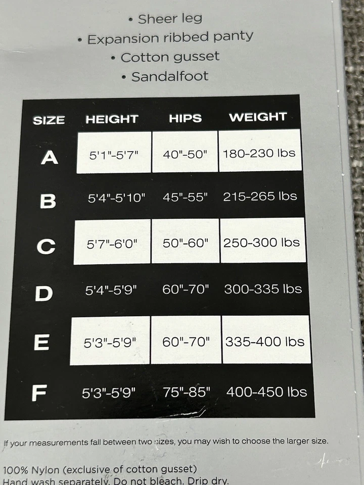 Pantimedias transparentes Catherine's Day talla grande C café nuevas hasta 6'0" y 300 libras Foto 4 de 4