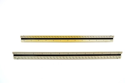 x2 Vintage 12'' STAEDTLER MARS 987 18-31 Triangular Drafting Architects Ruler 