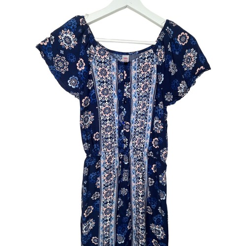 Justice Shorts Girls Sz 16 Kids Short Sleeve Romper Blue Pink Floral Boho Casual - Picture 2 of 14