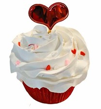 DEZICAKES Fake Cupcake Artificial Food Fake Cupcake Metallic Red Valentine