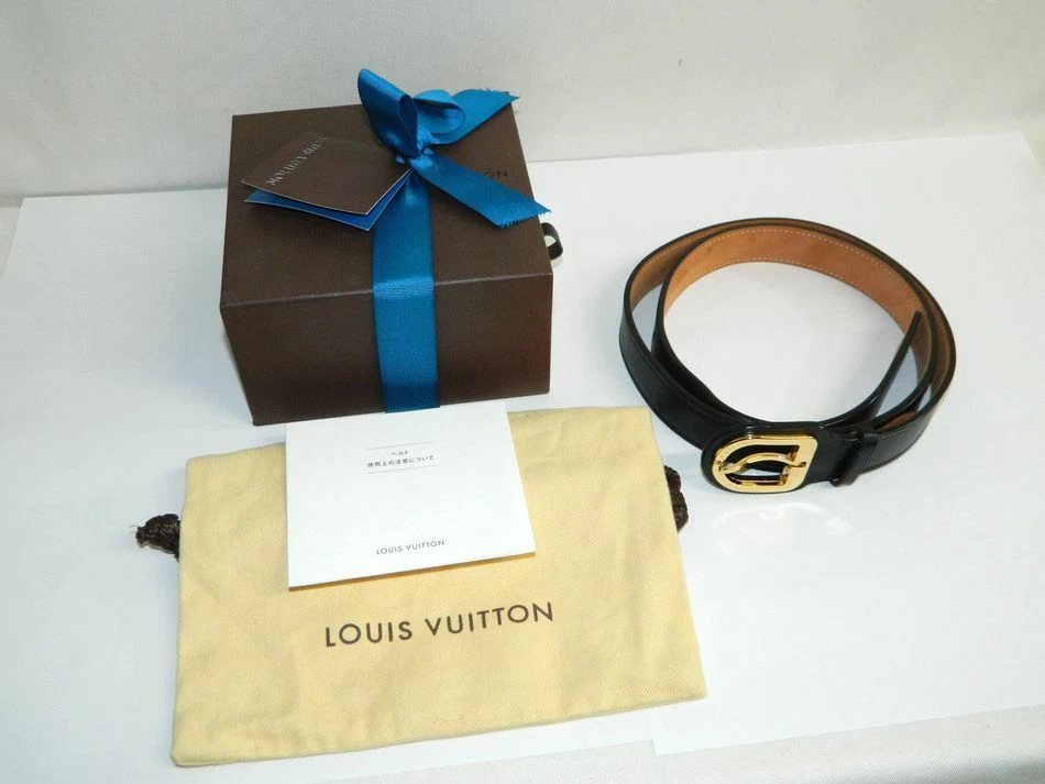 LOUIS VUITTON Belt Ceinture Black Leather Gold Buckle M9752 Women