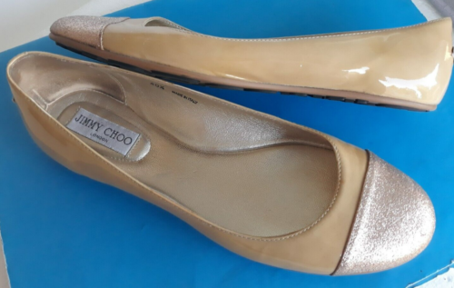 Jimmy Choo ~ Nude Patent Leather Flats w/ Sparkly Gold Toe Wo's Size 40.5 ~Italy - Picture 2 of 24