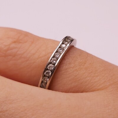 Vintage sterling silver ring with cubic zirconia half band eternity ring  size O UK