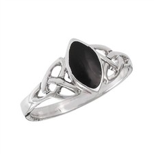 Sterling Silver Celtic Marquise Black Onyx Ring - Free Gift Packaging