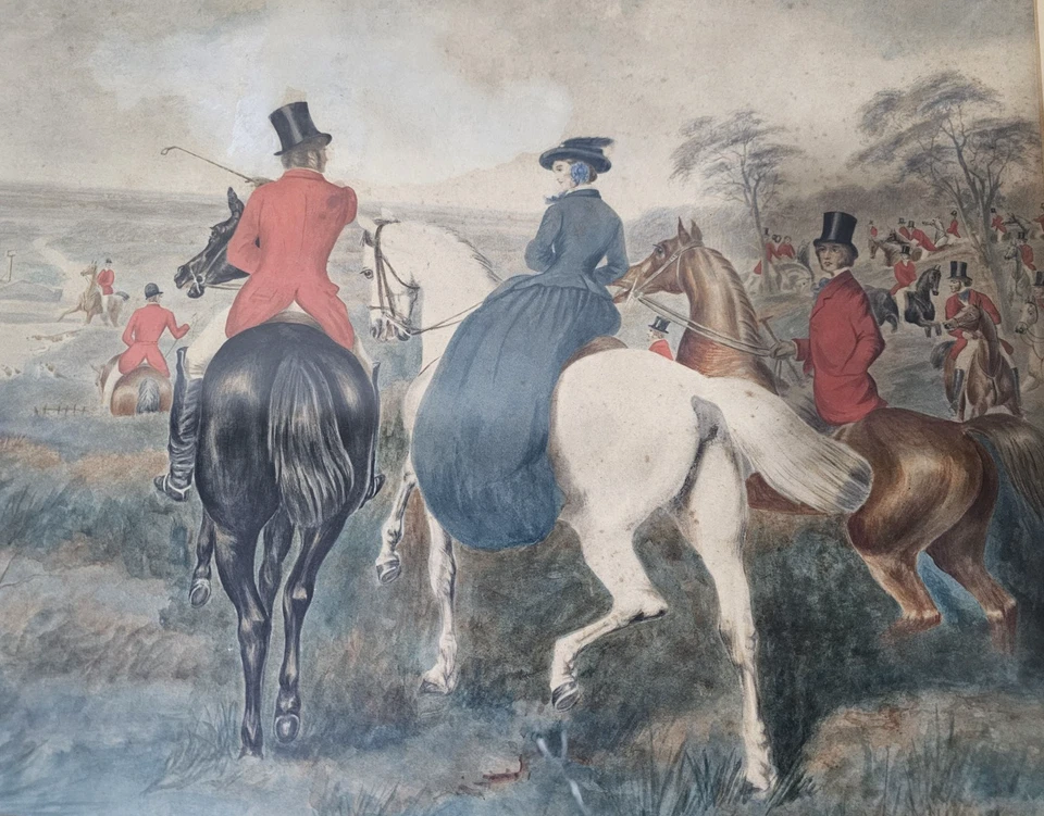 Cena de caça escola britânica do século XIX cães e raposas cor água emoldurada - Imagem 3 de 4