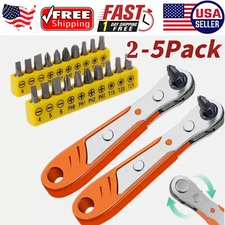 2-5PC Ratcheting Right Angle Screwdriver Hex Drive 90 Degree Offset + 10pc Bits