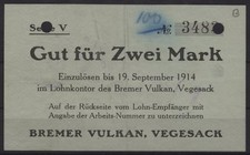 [18772] - NOTGELD VEGESACK, wulkan w Bremie, 2 marki, -19.09.1914, Dießner 412.10E 
