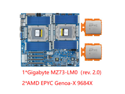 Gigabyte MZ73-LM0 (Rev 2.0) SP5 + 2* AMD EPYC 9684X GENOA-x 128 Cores 256t 400W