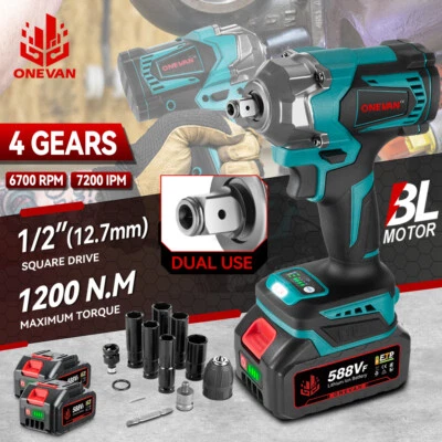 ONEVAN Clé à chocs Sans fil Sans balais 1200NM 1/2" Tournevis électrique