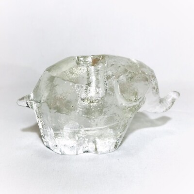 Mid Century Modern Sasaki Elephant Candle Holder Textured Ice Block Crystal 