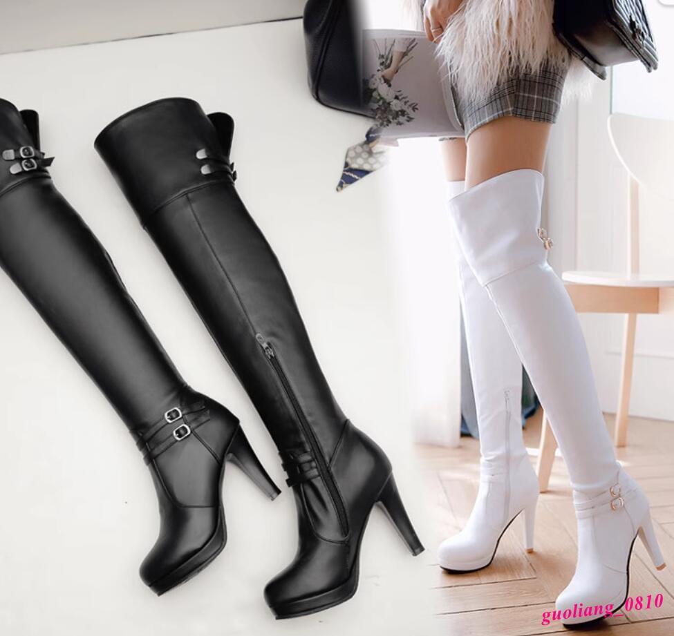 Womens Stilettos Heels Knight Knee High Boots Large Circumferen