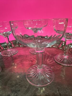 5 Vintage Champagne Coupe Glasses Tall Optic Wine Stemware Barware Barbie Party 