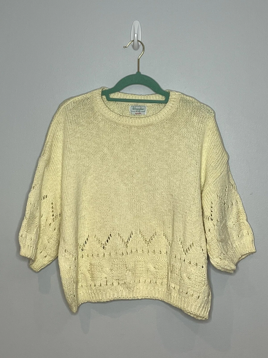 vintage 80s Benetton made in Italy Retro sweater Pastel yellow Size XL Women s