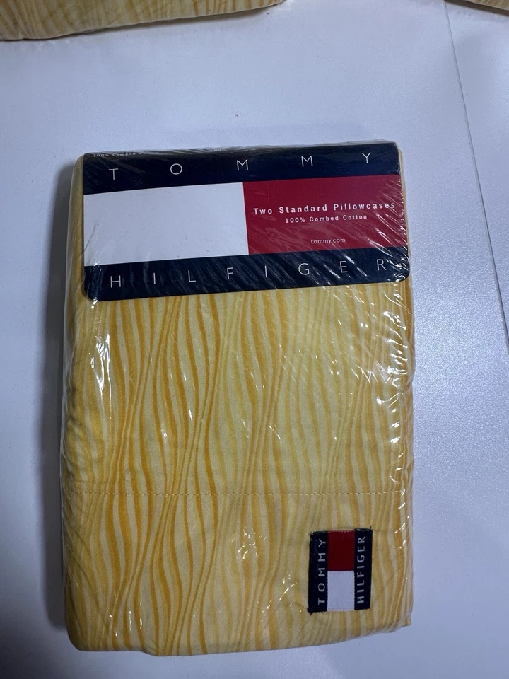 Lote Tommy Hilfiger Vintage: Sábana Ajustable Doble Plana Almohada Algodón Amarillo NUEVO Y2K Foto 4 de 4