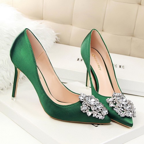 Scarpe da sposa decolte donna verdi raso punta strass tacco nuove - Foto 50 di 59