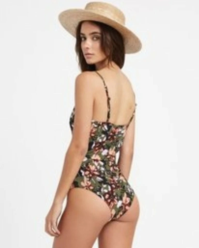 Traje de baño de una pieza con correas ajustables florales oliva talla M RVCA 268371 para mujer Foto 2 de 3