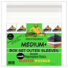 MEDIUM+ Box Set Sleeves (x25) 1.6mil + Seal Up - Fits 7/8 - 1-1/16" Thick 33rpm
