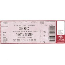 KID ROCK Concert Ticket Stub HOUSTON TEXAS 2/3/18 AMERICAN ROCK n ROLL TOUR Rare