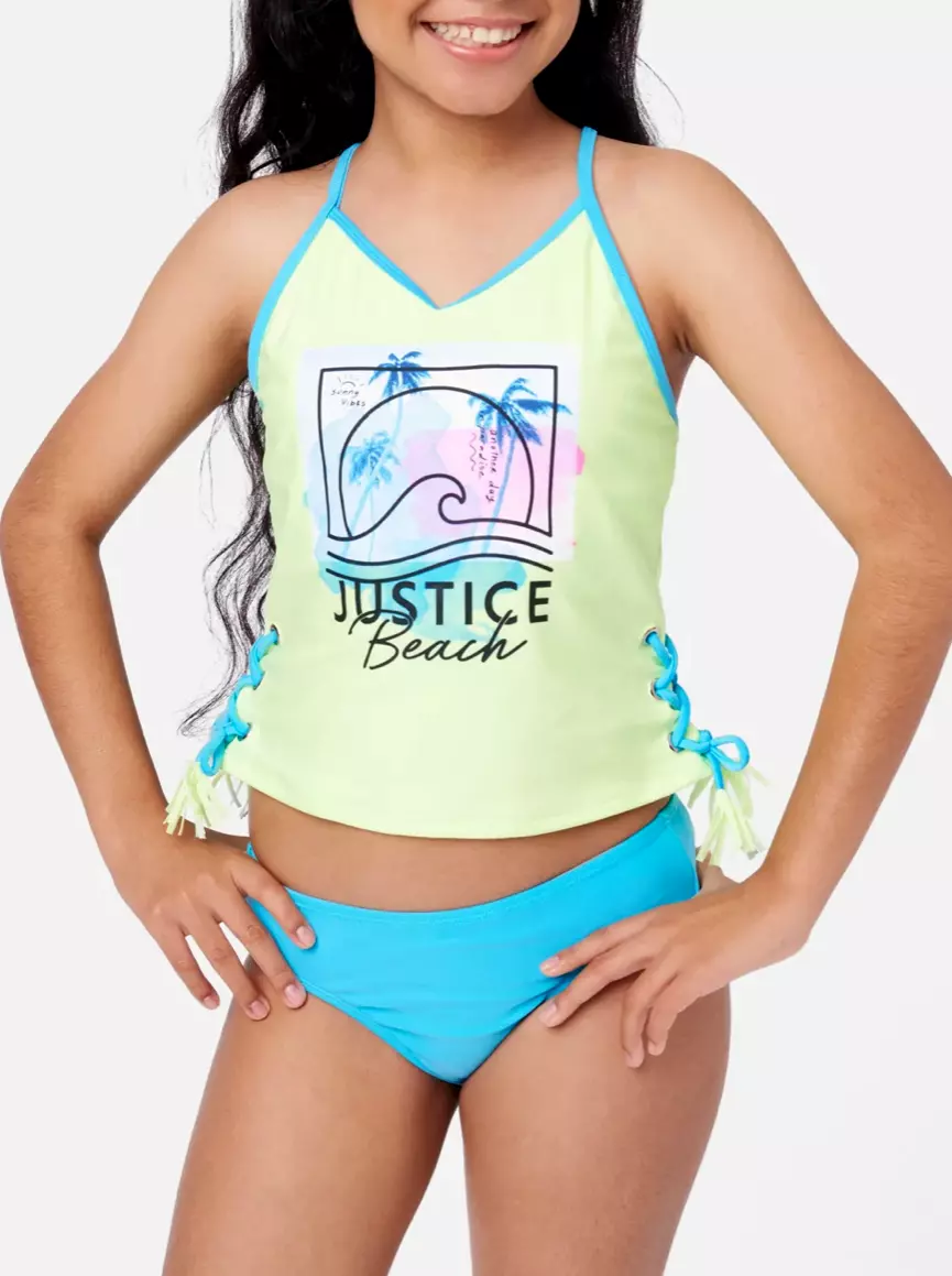 JUSTICE Girls Swimsuit Tankini Bikini Swim Beach Logo 12 14 16 18