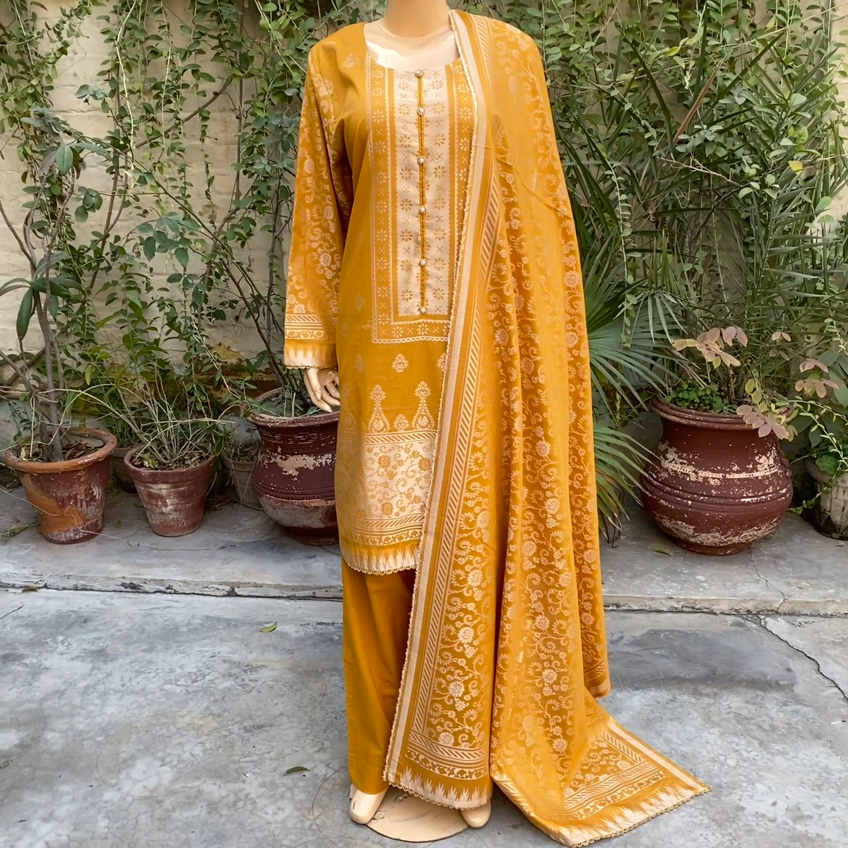 Pakistani Mustard straight style Shirt 3-PCS banarsi Lawn Dress,XL