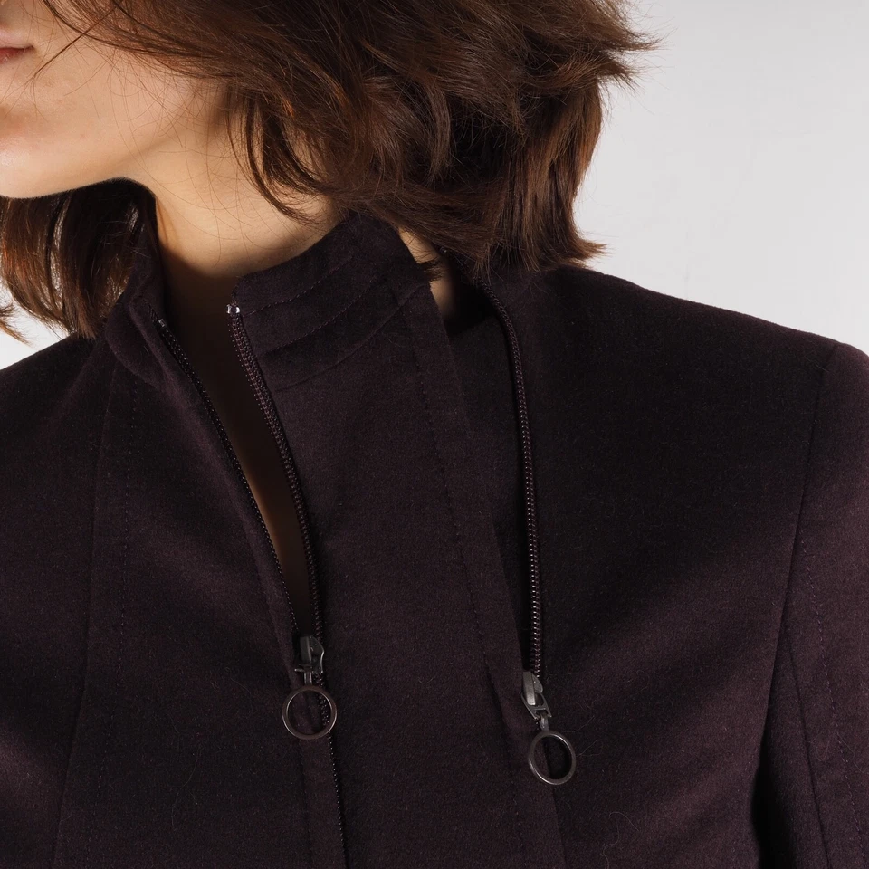 Chaqueta Akris Punto Para Mujer Marrón Oscuro Lana Angora Diseñador Doble Cremallera Talla US2 Foto 4 de 4