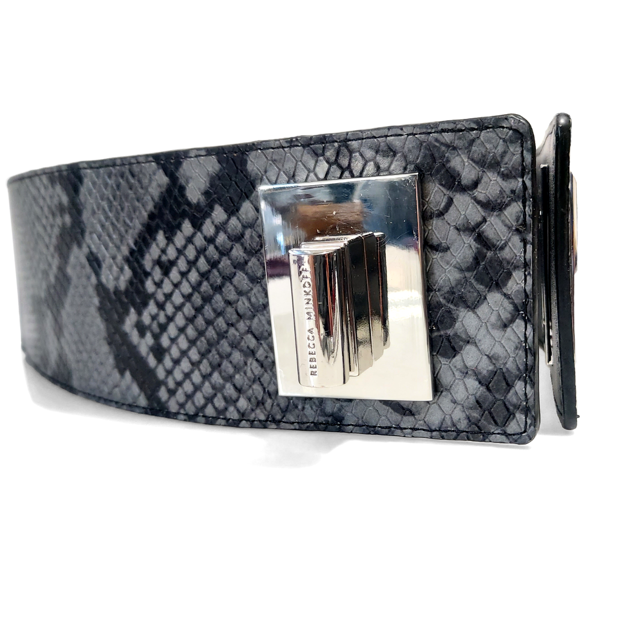 Rebecca Minkoff Leather Waist Belt Snake Print Twist Lock  display picture 2
