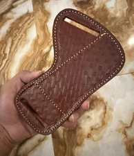 Brown Leather Knife Sheath Pancake  Fixed Blade Knife Belt Sheath Handmade