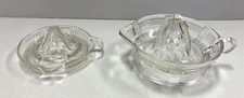 2 Vintage Clear Ribbed GLASS Citrus JUICER REAMERS W/ Pouring Spout & Handle   R