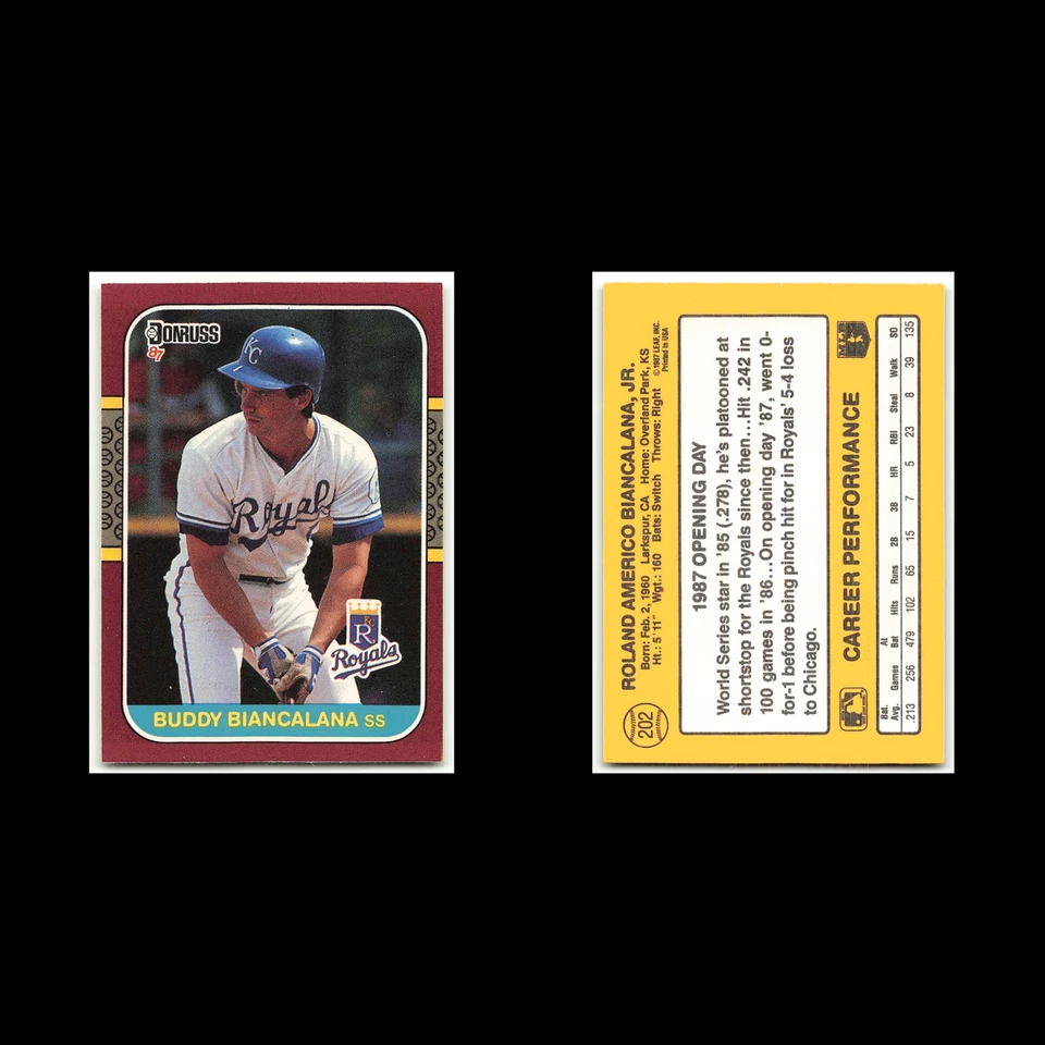 Buddy Biancalana #202 1987 Donruss Opening Day Kansas City Royals Baseball Card - Image 3 of 3