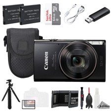 Canon PowerShot ELPH 360 HS A (Black) + 64GB+ Tripod + Extra Batt - Value Kit