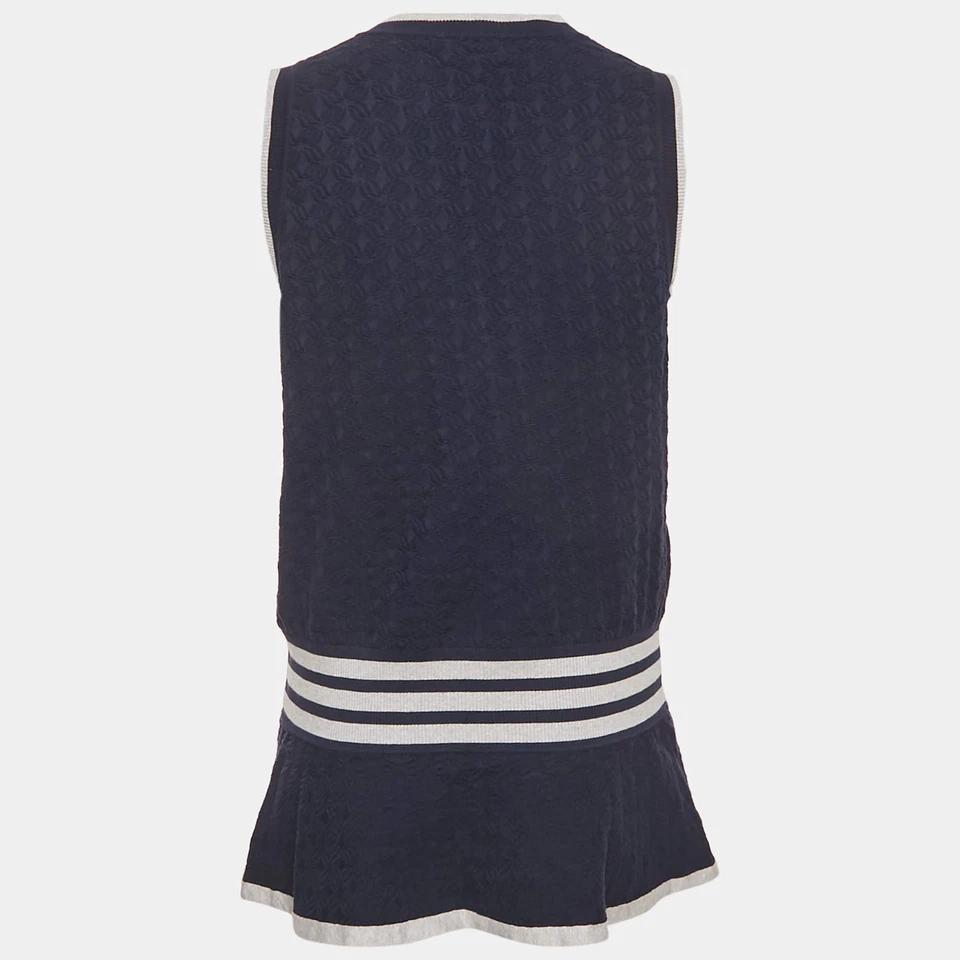 香奈儿海军蓝图案棉质针织喇叭长款背心 M — 第 2/4 张图片