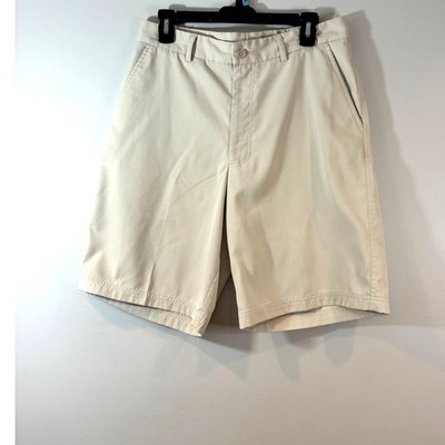 Pebble Beach Performance Golf Shorts Flat Front Khaki Casual Athletic Beige-32