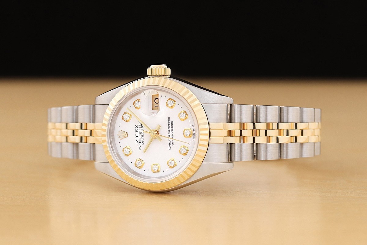 ROLEX LADIES DATEJUST 69173 TWO TONE 18K YELLOW GOLD STEEL WHITE