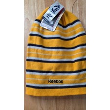 Image of Buffalo Sabres Reebok NHL Reversible Beanie Hat Striped Navy Gold NWT
