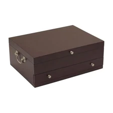 Wallace Felt Lined Flatware Storage Chest with Drawer, 15 Inch, Dark Walnut