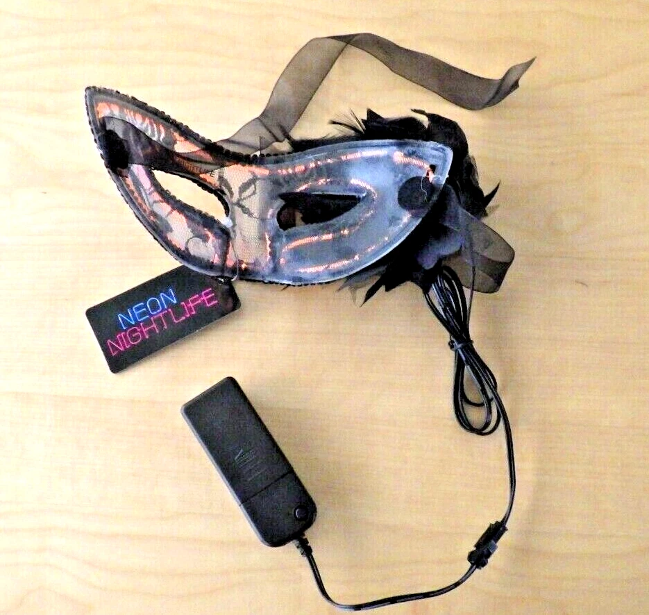 Venetian Eye Masks Masquerade Halloween Set 2 Neon Night Life Glowing Light Up - Image 4 of 4