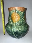 Roseville Pottery Sunflower Vase 4908 Green Blue 8.25” c.1930 Art Pottery C12