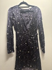 Top Shop Dress Wrap Over Size 8 Navy And Silver