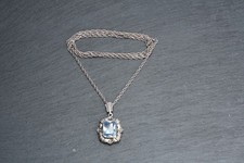 Art Deco Collier Blau Topas Silber Markasiten Anhänger Aquamarin 835 Jugendstil