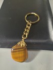 Vintage Tiger's Eye Fruit Keychain Charm Pendant Abstract Pear Apple Gold Tone  — photo 3