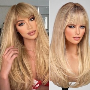 Pelucas largas y rectas para mujer, cabello natural, color marrón