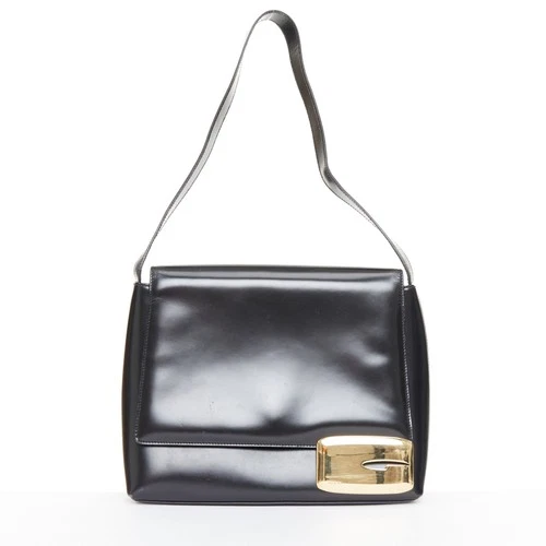 GUCCI 1997 Vintage Tom Ford G logo gold hardware black box leather bag